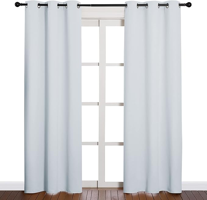 NICETOWN Easy Care Solid Thermal Insulated Grommet Room Darkening Curtains/Drapes for Bedroom (2 Panels, 42 by 84, Light Grey-Greyish White)