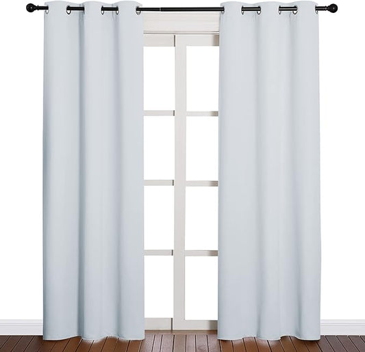 NICETOWN Easy Care Solid Thermal Insulated Grommet Room Darkening Curtains/Drapes for Bedroom (2 Panels, 42 by 84, Light Grey-Greyish White)