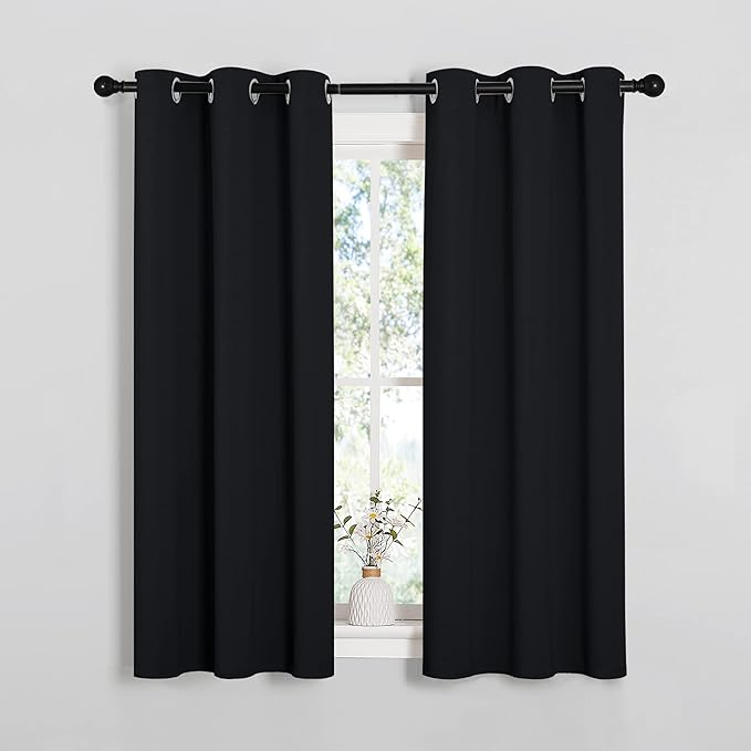NICETOWN Halloween Blackout Draperies Window Curtain Panels, Autumn/Winter Thermal Insulated Solid Grommet Blackout Curtains/Drapes for Cafe (Set of 2, 34 inches by 54 inches, Black)