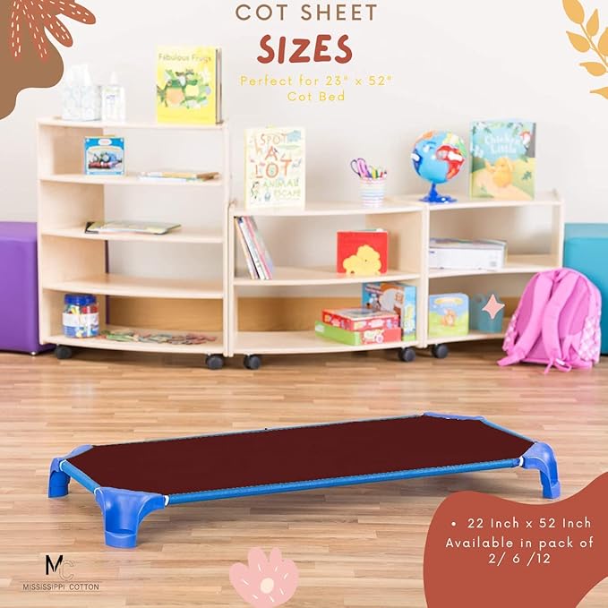 Pack of 12 Cot Sheet for Daycare Preschool Cot Bed -Polyblend Fabric with Corner Elastic Cots Sheets Fits On 22" X 52" Inches Size Toddler and Preschool Daycare Cot Burgundy 22 X 52 Size