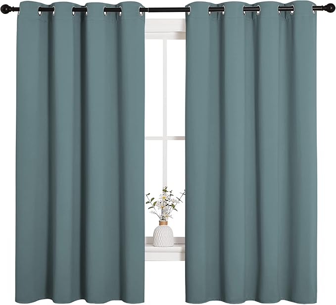 NICETOWN Modern Blackout Curtains Noise Reducing, Thermal Insulated and Privacy Room Darkening Drape Panels for Boy's Guest Room Door Small Short Window (Greyish Blue, 2 Panels, W55 x L68 -Inch)