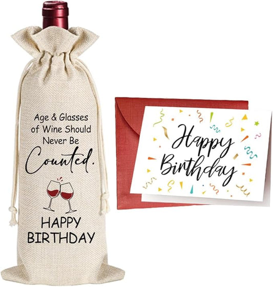 Qubereeree Birthday Gift for Women Men, Birthday Party Decoration Wine Bag Gifts, Funny Birthday Wine Bags, Birthday Party Decorations, Happy Birthday Gifts for Friends, Bday Gift Wine Bag-24