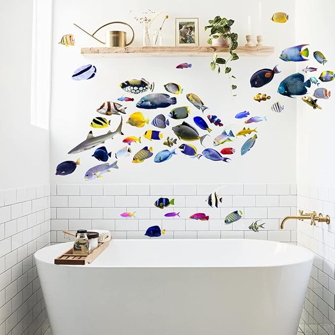Undersea Fish Wall Decals for Kids Bedroom DIY Ocean Fish Wall Stickers for Bathroom Peel & Stick Removable Wall Decals for Kids Room Playroom Baby Nursery Furniture Decoration