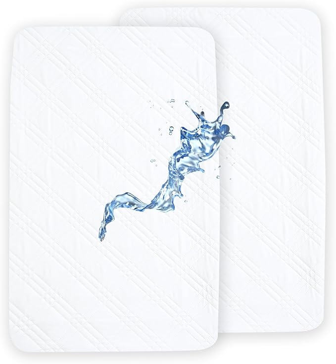 Waterproof Mini Crib Mattress Protector 2 Pack, Ultra Soft Breathable Mini Crib Mattress Pad Cover for Boys Girls Neutral, Fit Pack N Play, Playard and Mini Crib Mattresses, White