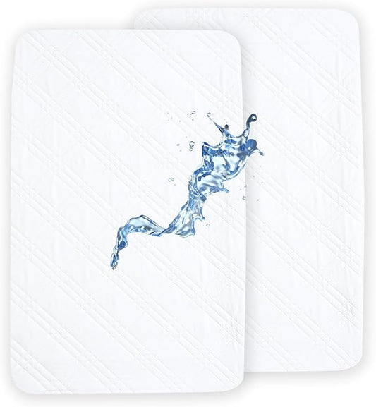 Waterproof Mini Crib Mattress Protector 2 Pack, Ultra Soft Breathable Mini Crib Mattress Pad Cover for Boys Girls Neutral, Fit Pack N Play, Playard and Mini Crib Mattresses, White