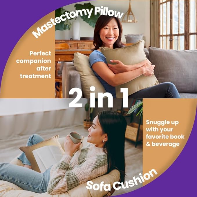 Mastectomy Pillow Post Op Pillow for Breast Surgery Recovery | Choose The Color for You | Hand Ice-Pack Pockets | Converts to Cloud Soft Cushion (Tranquil Tan)