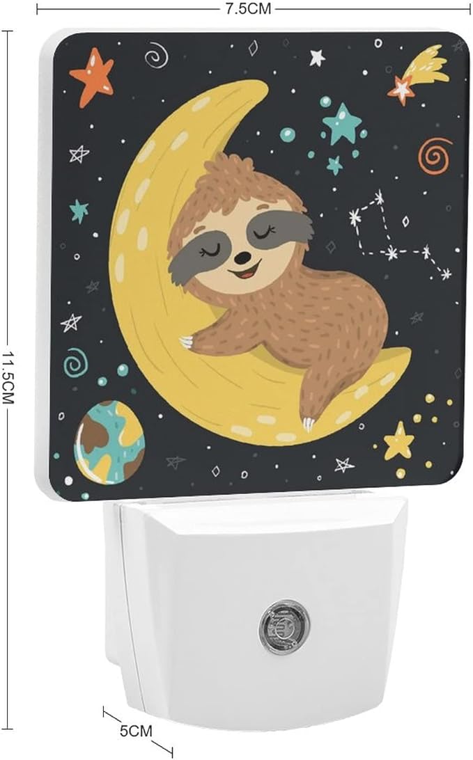 LED Night Lights Lamp with Dusk to Dawn Sensor, Baby Sloth Sleeping on The Moon Night Lamp, Night Lights Plug Into Wall for Kids Room, Bedroom, Bathroom, Kitchen, Hallway