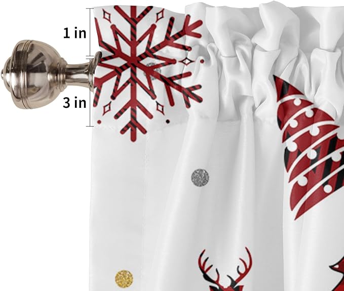 Merry Christmas Valance Kitchen Curtains for Windows,Farm Christmas Tree Buffalo Plaid Leopard Rod Pocket Window Treatments Holiday Decor Short Curtains For Bedroom/ Living Room,54" X 18" -1 Panel