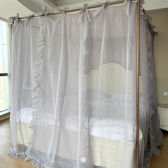 Elegant Princess 4 Corner Post Mosquito Net Romantic for Girls Women Bed Curtain Canopy for Adult Wedding Bedroom Kids Rooms Decoration (Type4-Grey, King)