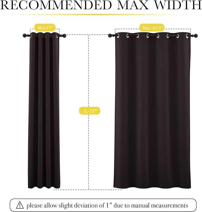 NICETOWN 100% Blackout Window Curtain Panels, Full Light Blocking Drapes with Same Color Liner for Nursery, 72 inches Drop Thermal Bedroom Drapes Curtains (Brown, 2 Pieces, 52 inches Wide Per Panel)