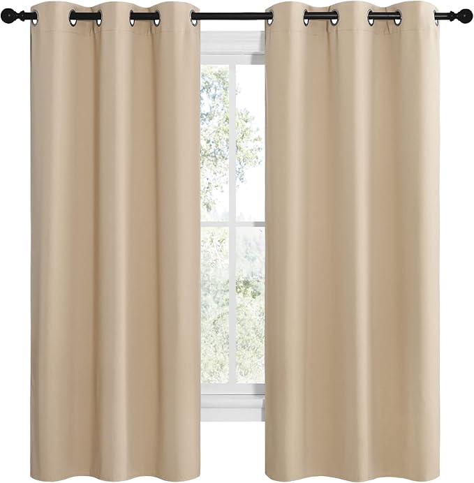 NICETOWN Room Darkening Curtain Panels for Cafe, Thermal Insulated Grommet Room Darkening Draperies/Drapes for Window (Biscotti Beige, 2 Panels, W42 x L68 -inch)