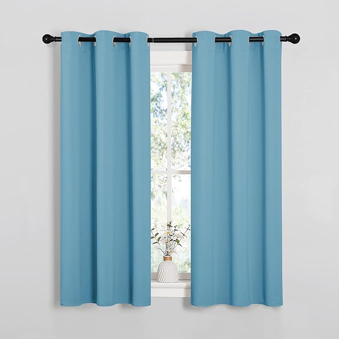NICETOWN Blackout Draperies Curtains for Kids Room, Window Treatment Thermal Insulated Grommet Blackout Drape Panels for Bedroom (Teal Blue, Set of 2, 34 by 54 inches)
