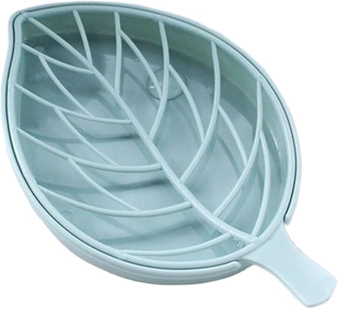 Creative Leaf Shape Soap Box, Double Layer Plastic Soap Holder, Soap Case Soap Dish，Blue