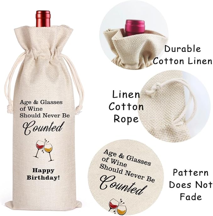 LANBAIHE Wine Bags for Wine Bottles Gifts, Wine Gifts Birthday Gift for Women Men,Wine Bag Birthday Gifts for Decorations Party Supplies - Happy Birthday