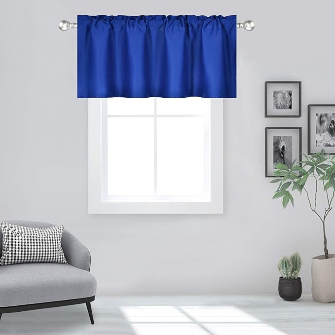Royal Blue Valance for Windows 42x18 Inch Solid Thermal Insulated Blackout Rod Pocket Kitchen Short Curtain Toppers Valance for Bathroom Living Room 1 Panel