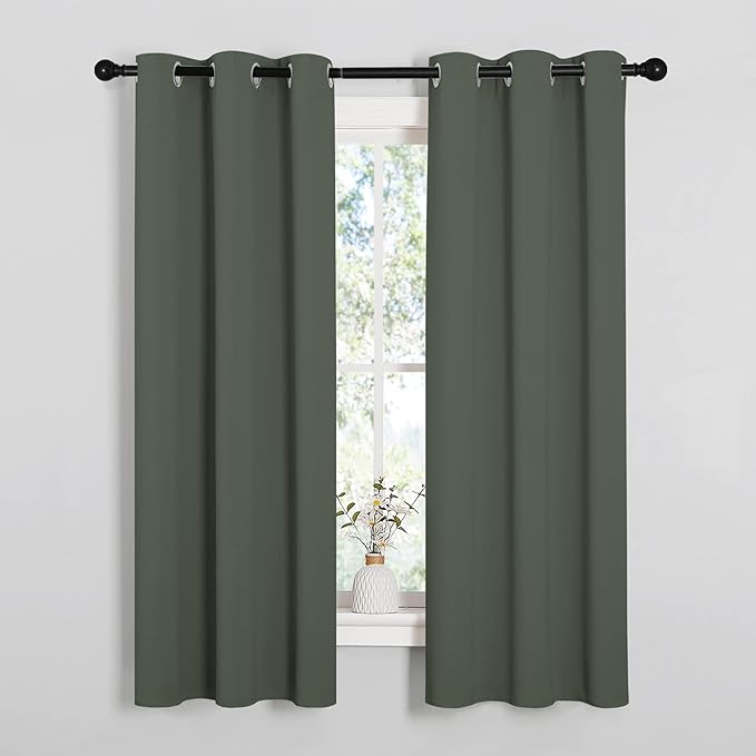 NICETOWN Thermal Insulated Curtains Blackout Draperies, Window Treatment Solid Grommet Room Darkening Drape Panels for Bedroom (Dark Mallard, Set of 2 Panels, 34 by 63 inches Long)