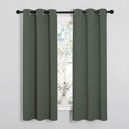 NICETOWN Thermal Insulated Curtains Blackout Draperies, Window Treatment Solid Grommet Room Darkening Drape Panels for Bedroom (Dark Mallard, Set of 2 Panels, 34 by 63 inches Long)