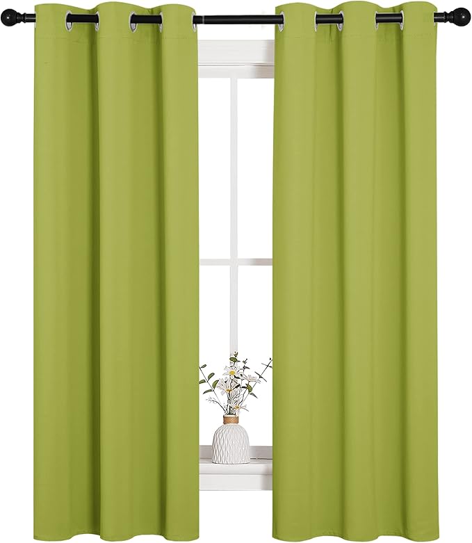 NICETOWN Blackout Curtain Panels for Living Room, Thermal Insulated Solid Grommet Top Blackout Draperies/Drapes for Christmas Window (1 Pair, 34 x 63 inches in Fresh Green)