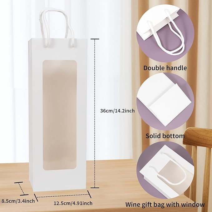Cyblinia Wine Gift Bags Wine Tote Bags 20 Pack Paper Wine Bags with Window 4.9 x 3.4 x 14.2 Inch Wine Bottle Bags for Wedding, Birthday, Christmas Party Supplies