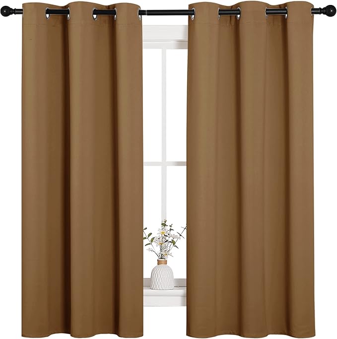 NICETOWN Sleek Blackout Curtains 63 inches Length for Small Windows, Noise Reducing and Block Draft Panels for Door Doorway Laundry Office Luxury Decor Theme (2 Panels, Gold Brown, W42 x L63 -Inch)