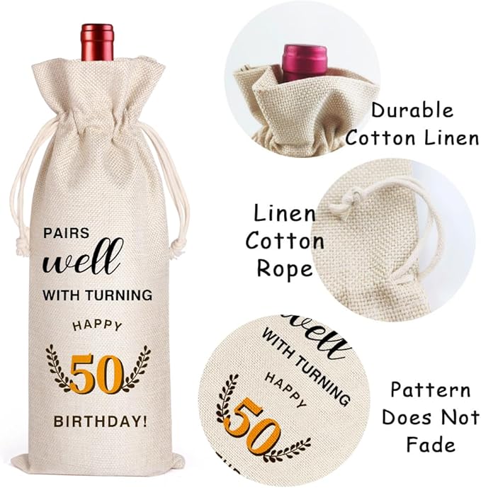 LANBAIHE 50th Birthday Gifts for Her,50th Birthday Gift for Women Men, 50 Years Old Birthday Gifts Wine Bag, 50th Birthday Decorations Party Supplies-1974 Birthday (50 BIRTHDAY)