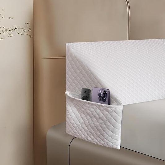 Wedge Pillow Headboard, Pillow Wedge for Headboard Gap with 2 Side Large Pocket, Bed Gap Filler (0-8"), Headboard Wedge Pillow King Size(White, 76"x10"x6")