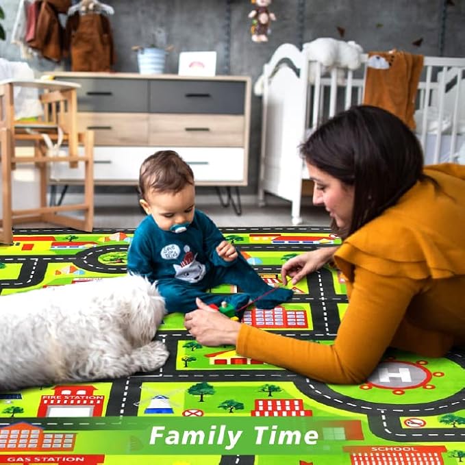 Kids Playmat Car Rug Educational Car Rugs Large City Life Play Mat for Bedroom Play Room Game Area Non Slip Kids Foam Rug Playtime Activity Mat for Toddler Baby Boys and Girls 5 x 7