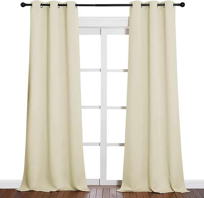 NICETOWN Room Darkening Curtain Panels - Baby Room Curtains 90 inches Long, Privacy Draperies (Beige, 42 inch Width, 2 Panels)