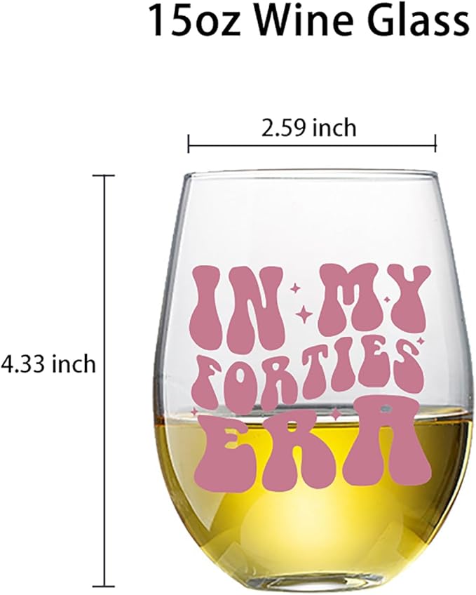 Wine Glass 40th Birthday Gift Women - In My Forties Era - 40 Year Old Gifts for Friend Mom Sister Daughter Wife Coworker, Birthday Glass For Decorations