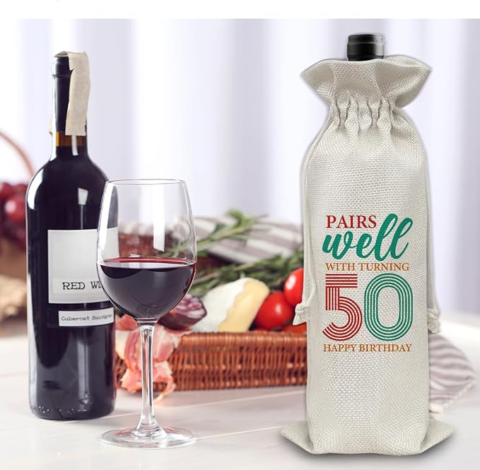 50th Birthday Gifts Wine Bag Congratulations Gifts for Women Men Parents Mom Dad Anniversary Favors 1974 Birthday Wine Gift Bag