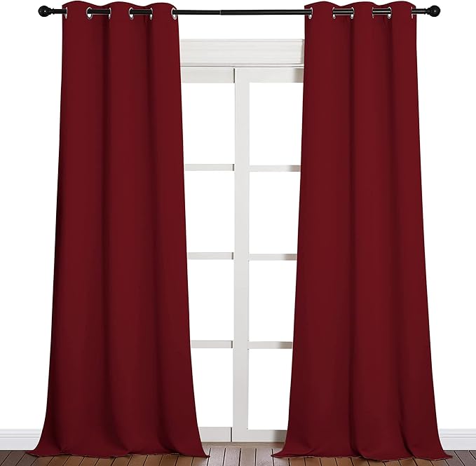 NICETOWN Christmas Burgundy Red Blackout Drapes - Window Treatment Light Blocking Privacy Curtain Panels for Window Decoration (Set of 2, 42 inches by 90-inch)