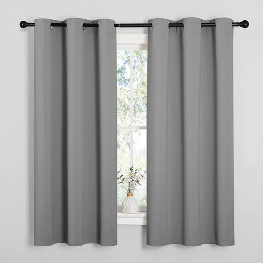 NICETOWN Silver Grey Thermal Insulated Grommet Blackout Curtains, Kids Window Drape Panel for Nursery, Privacy Short Curtains (2 Panels, W42 x L63 -Inch)