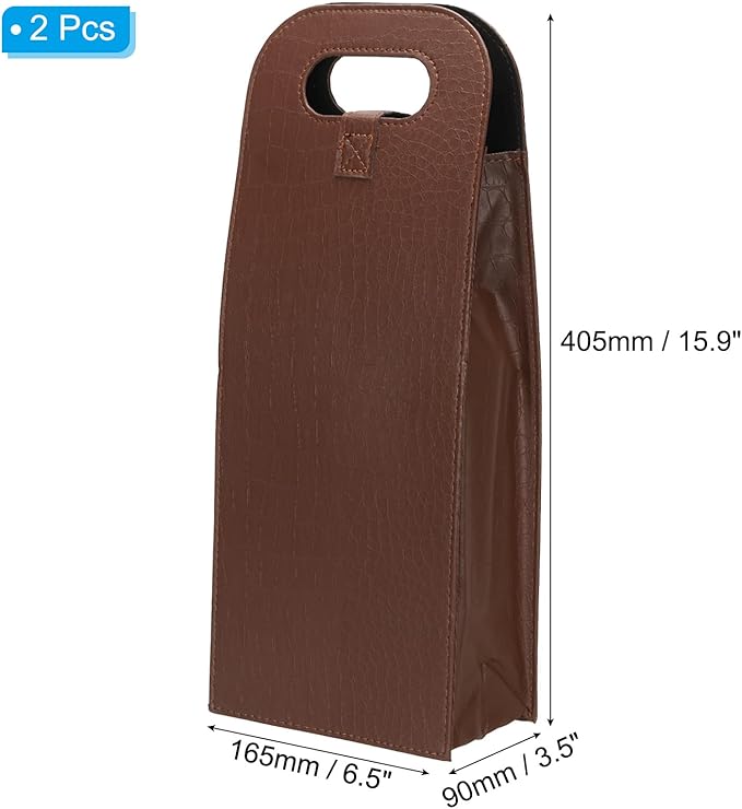 PATIKIL 2 Bottle Wine Gift Bag, 2 Pack Wine Bag Reusable Leather Wine Tote Carrier for Wine Bottles Portable Champagne Gift Bags for Picnic Party Wedding, Brown-2
