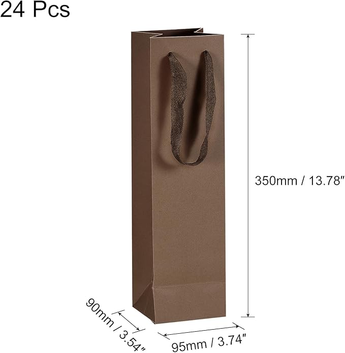 uxcell Wine Bags, 24pcs Brown 4 x 4 x 14 In Wine Gift Bags with Handles Paper Wine Tote Bag for Wedding Birthday Christmas Party Supplies