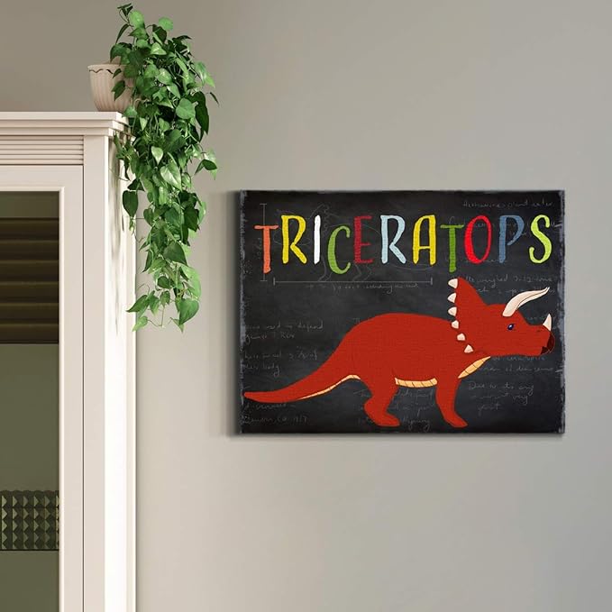 Renditions Gallery Canvas Animal Wall Art Modern Decorations Paintings Colorful Playful Triceratops Vibrant Dinosaur Canvas Wall Hanging Artwork for Kids Bedroom Nursery - 8"x12" LT33