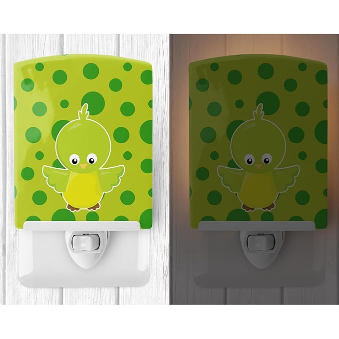 Caroline's Treasures BB7012CNL Bird on Green Polkadots Ceramic Night Light Compact, UL-Certified, Ideal for Bedroom, Bathroom, Nursery, Hallway, Kitchen, 6x4x3, Multicolor