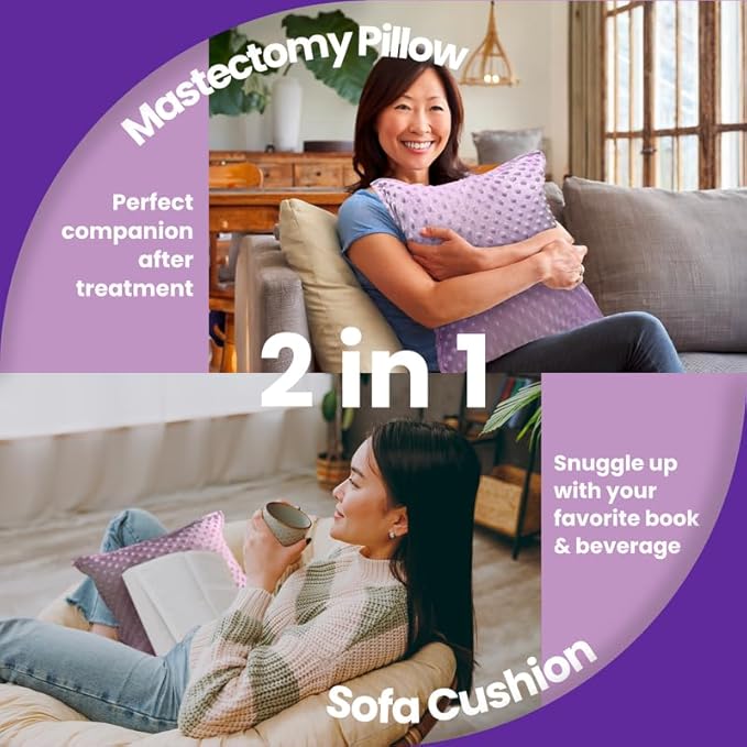 Mastectomy Pillow Post Op Pillow for Breast Surgery Recovery | Choose The Color for You | Hand Ice-Pack Pockets | Converts to Cloud Soft Cushion (Lavender Muse)