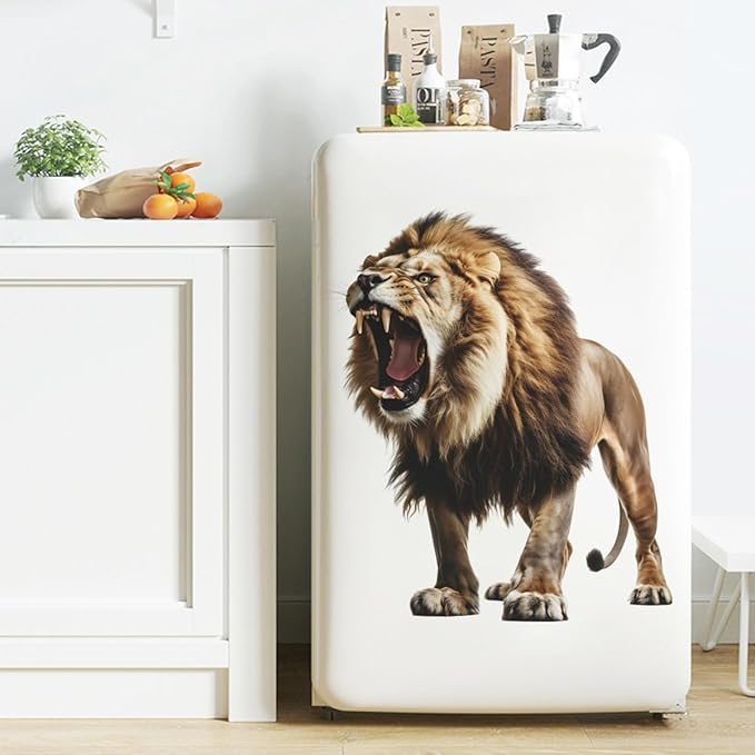 Large Fierce Lion Wall Decal Cool Cool Tropical Animal Wall Stickers 22" × 25" Peel and Stick Lion Wall Art Sticker for Kids Room Playroom Classroom Nursery Decor