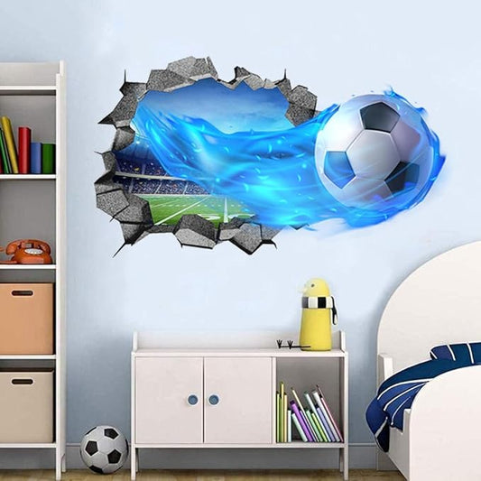 3D Soccer Wall Stickers Removable Soccer Wall Decals for Boys Break Through The Wall Vinyl Football Soccer Wall Stickers Murals Vinyls Decals for Teenager Room Playroom Decor (T0168)