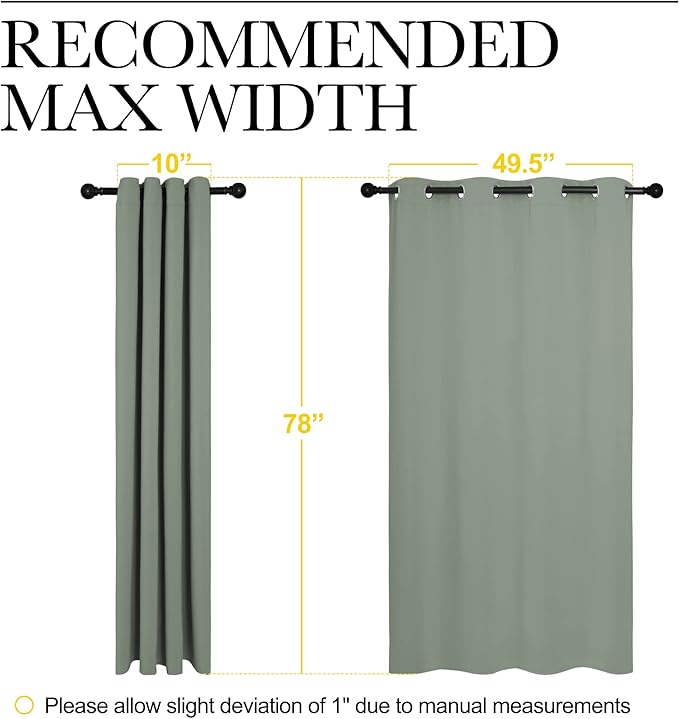 NICETOWN Greyish Green Blackout Curtains 78" Long for Office, Dining Room, Guest Room, Sound Reducing Heat and Cold Block Curtain Panels for Modern Room Decorative (55" Wide, 2 Pieces)