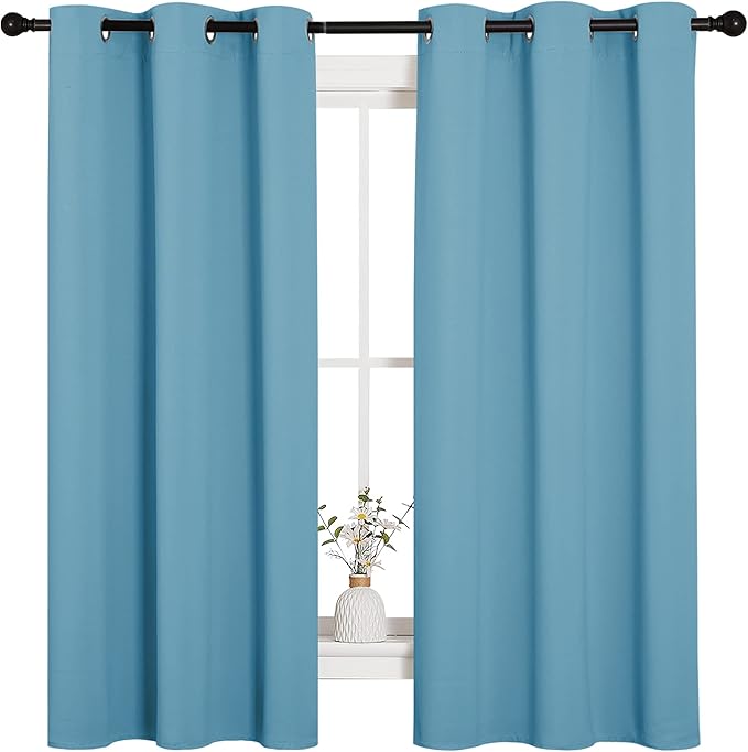 NICETOWN Window Treatment Thermal Insulated Solid Grommet Room Darkening Curtains/Drapes for Bedroom (Set of 2 Panels, 42 by 63 inches Long, Teal Blue=Light Blue)