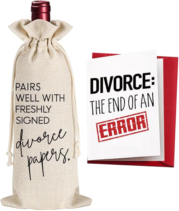 Qubereeree Divorce Gifts for Women Men, Pairs Well with Freshly Signed Divorce Papers Wine Bag New Beginning Divorce Party Decorations Supplies The End of An Error Divorce Breakup Gifts-11