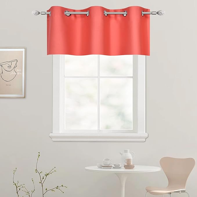 Coral Colored Valance for Bedroom Blackout Curtain Valance for Bathroom Window Treatment for Living Room Short Straight Drape Valance for Bedroom Kids Room 42X18 Inch 1 Panel