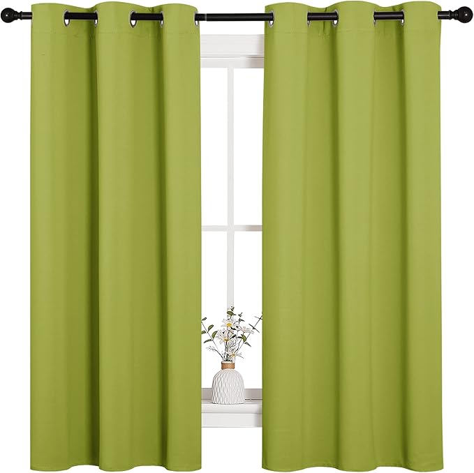 NICETOWN Thermal Insulated Solid Grommet Top Blackout Holiday Decorative Curtains/Drapes for Kid's Room (1 Pair, 42 x 63 inches in Fresh Green)