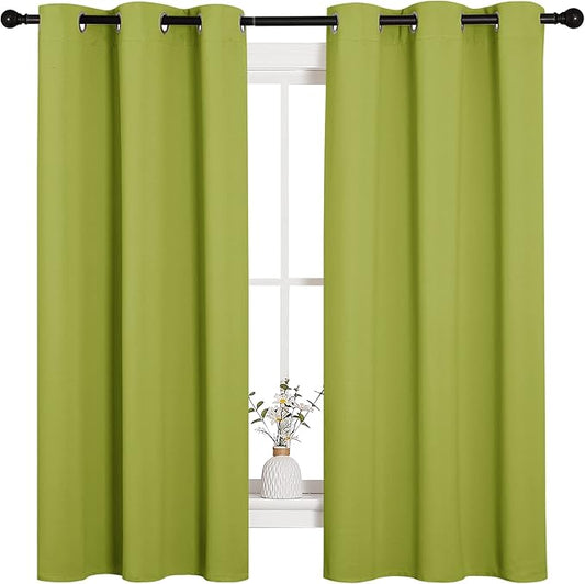 NICETOWN Thermal Insulated Solid Grommet Top Blackout Holiday Decorative Curtains/Drapes for Kid's Room (1 Pair, 42 x 63 inches in Fresh Green)