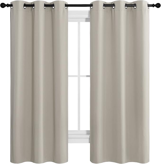 NICETOWN Kitchen Curtains for Decoration, Thermal Insulated Grommet Room Darkening Draperies/Panels for Laundry (Natural, 2 Panels, W42 x L68 inches)
