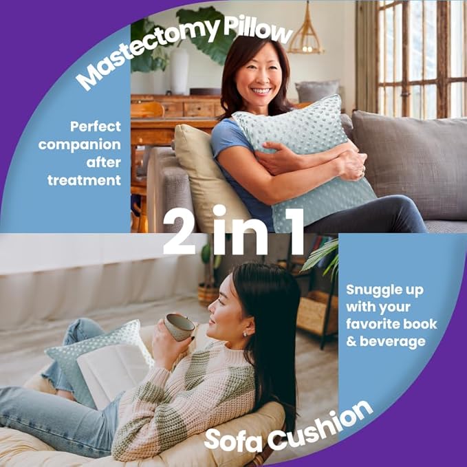 Mastectomy Pillow Post Op Pillow for Breast Surgery Recovery | Choose The Color for You | Hand Ice-Pack Pockets | Converts to Cloud Soft Cushion (Serene Sky)