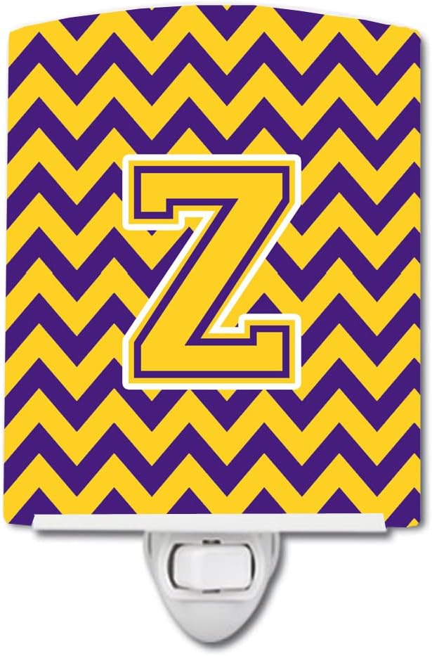Caroline's Treasures CJ1041-ZCNL Letter Z Chevron Purple and Gold Ceramic Night Light Compact, UL-Certified, Ideal for Bedroom, Bathroom, Nursery, Hallway, Kitchen, 6x4x3, Multicolor