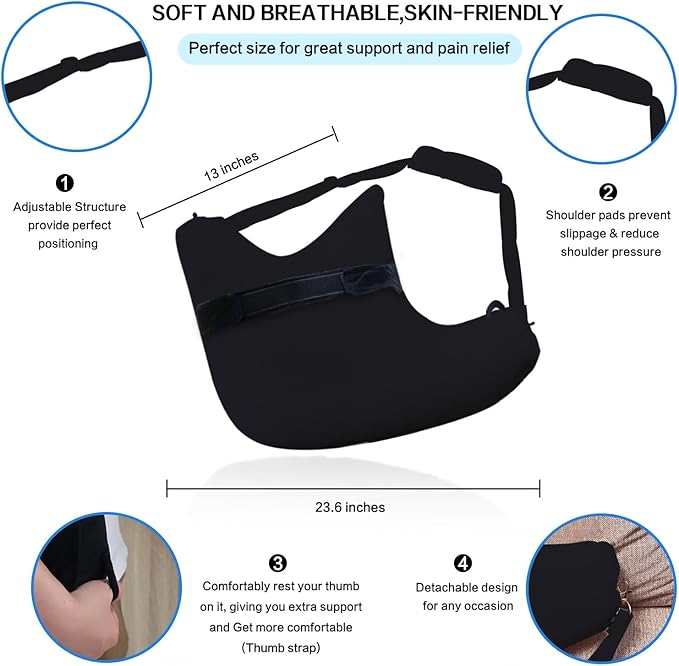 Shoulder Surgery Pillow, Ergonomic Rotator Cuff Pillow, Comfortable Post Shoulder Surgery Pillow, Adjustable Structure Provide Support, Shoulder Pain Relief (Black, Arm & Shoulder Strap)