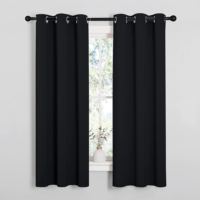 NICETOWN Halloween Living Room Blackout Curtains and Drapes, Black Solid Thermal Insulated Grommet Blackout Drapery Panels for Window (2 Panels, 34 inches Wide by 63 inches Long, Black)